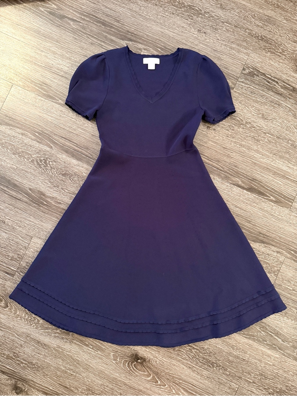 Rachel Parcell Scalloped V-Neck Puff Sleeve Fit & Flare Knit Dress